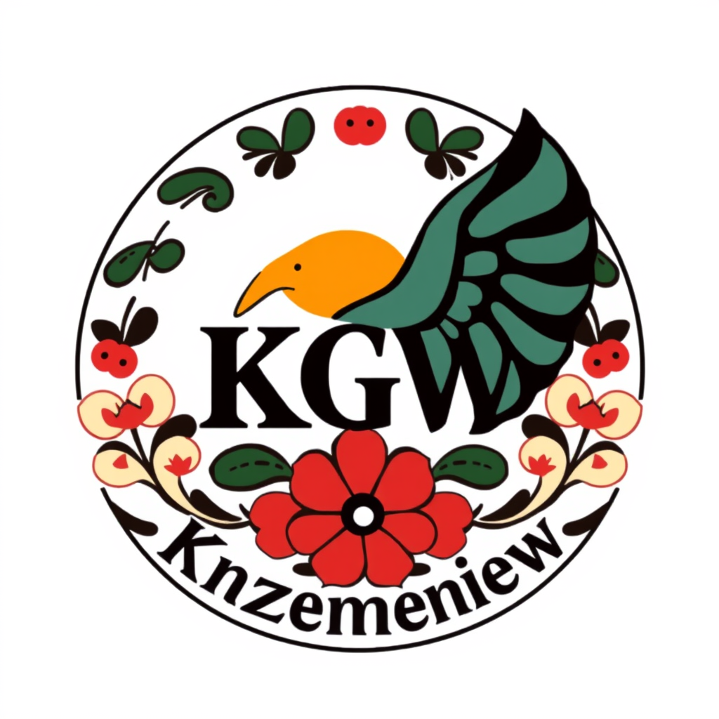 Main logo studio: Stwórz kolorowe, radosne logo dla „KGW Krzemieniew”. Styl: polski folklor inspirowany wzorami łowickimi: barwne kwiaty, maki, chabry, malwy, ludowe or