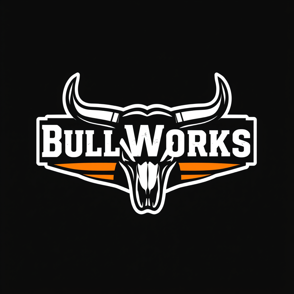 Main logo studio: Create a professional logo for “BullWorks,” a rugged but modern company specializing in junk removal, hauling, driveway grading, gravel/aggregate deli