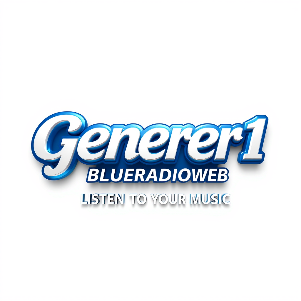 3D Logo idea: 3D logo for Générer 1 logo en 3D en fond bleu au nom de BLUERADIOWEB en blanc ainsi que le slogan LISTEN TO YOUR MUSIC , three-dimensional render, rea
