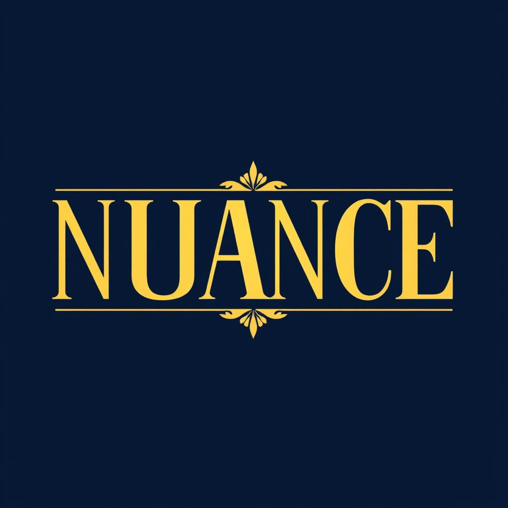 Main logo studio: Luxury **NUANCE** logo. **Deep royal navy blue (#071A33), absolutely NOT black**, with bright champagne-gold typography. Use a **very tall, narrow, el