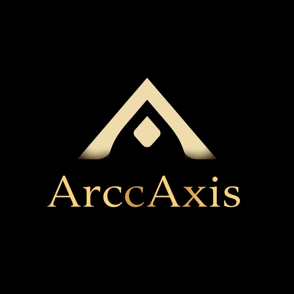 Main logo studio: Create an exceptional, premium logo for the global brand “ArcAxis”. Design a distinctive signature emblem with sophisticated geometry, elegant curves,