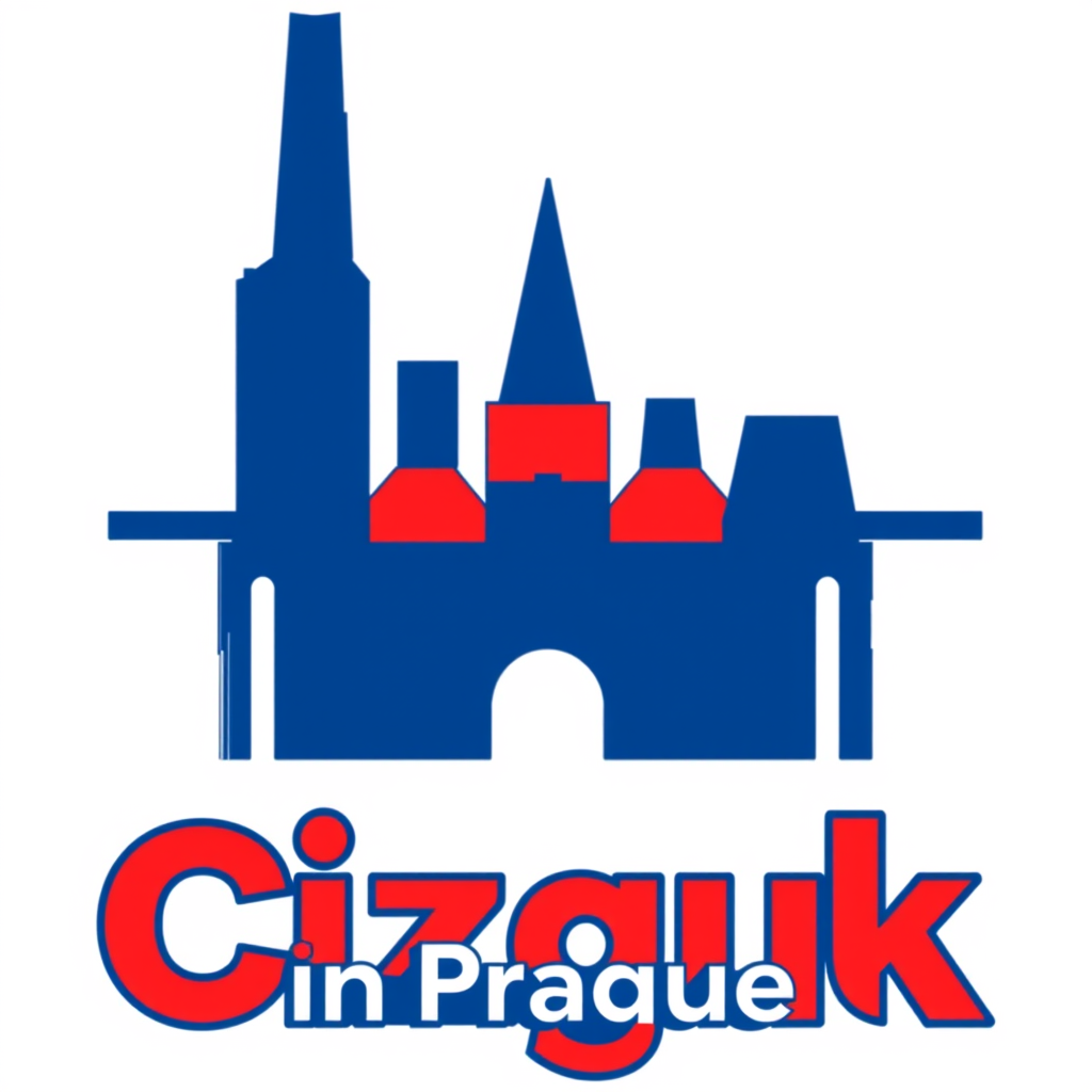 Main logo studio: Minimalist but highly modern and bold blue-red logo with text "Cizák in Prague"