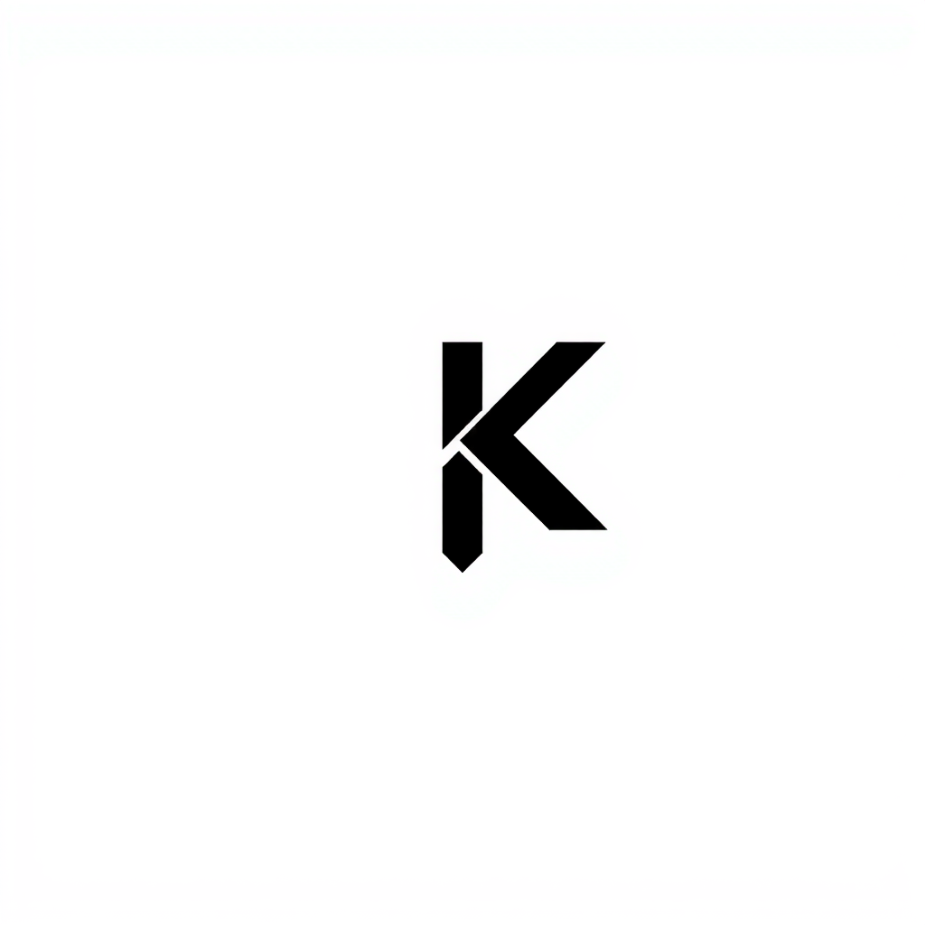 Abstract Logo idea: abstract logo mark for minimal geometric "K" monogram logo black white , geometric abstract shape, modern minimalist mark, clean lines, flat vector lo