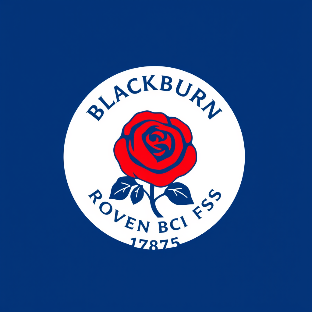 Main logo studio: Can you Design a new logo for Blackburn fc but has to relate to there club Red Rose in the middle please White background Outline in blue Says Blackbu