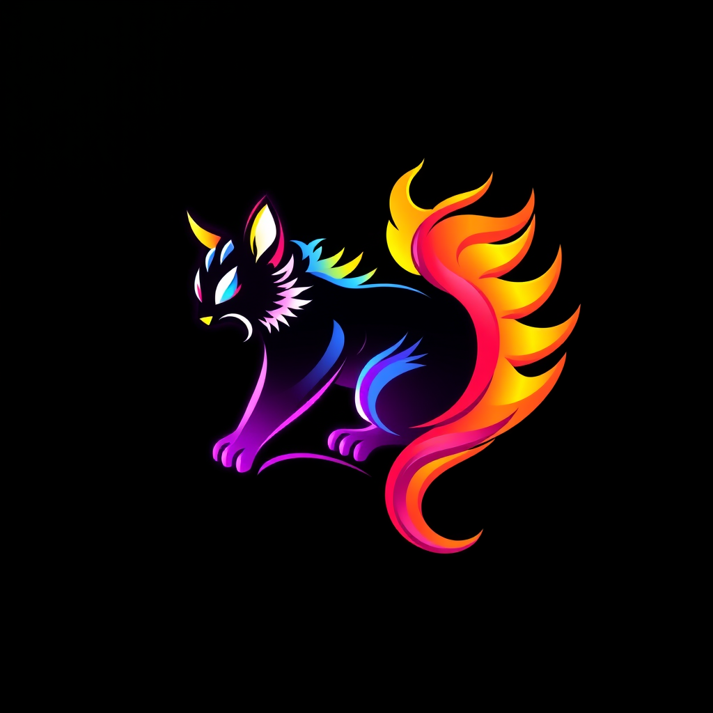 Main logo studio: Buat kan logo kucing versi pelangi yang sangat indah