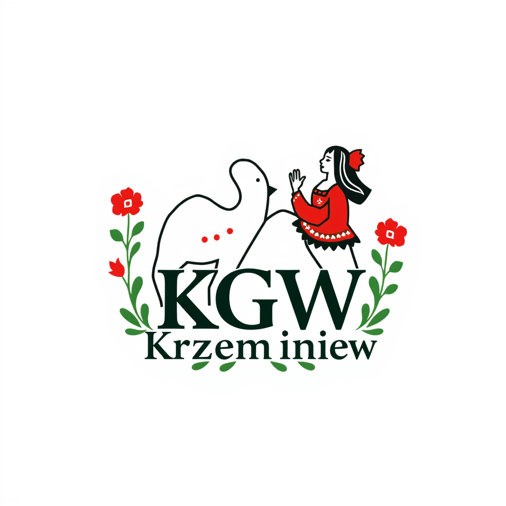 Main logo studio: Stwórz kolorowe, radosne logo dla „KGW Krzemieniew”. Polski folklor inspirowany wzorami łowickimi: barwne kwiaty, czerwone róże, zielone listki, ludow