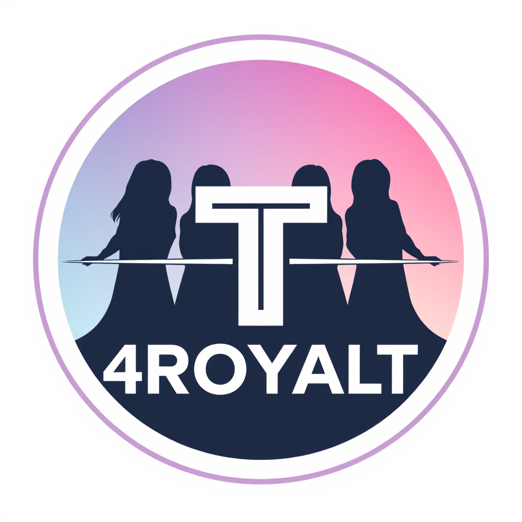 Main logo studio: a kpop group logo it has to be quiet attractive so everyone would crave for it and the name is "4ROYALT" and the T in the end , the line above it shou