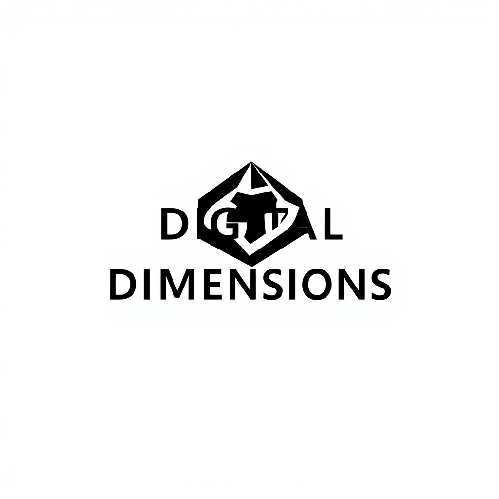Main logo studio: digital dimensions company name, company profile digital marketing agency, look like professional use simple minimilistics colors like black white gre