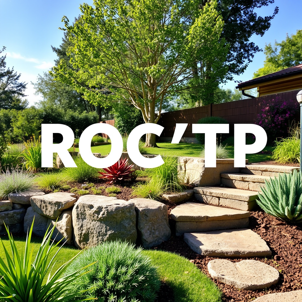 Main logo studio: logo ROC'TP entreprise terrassement paysage assainissement