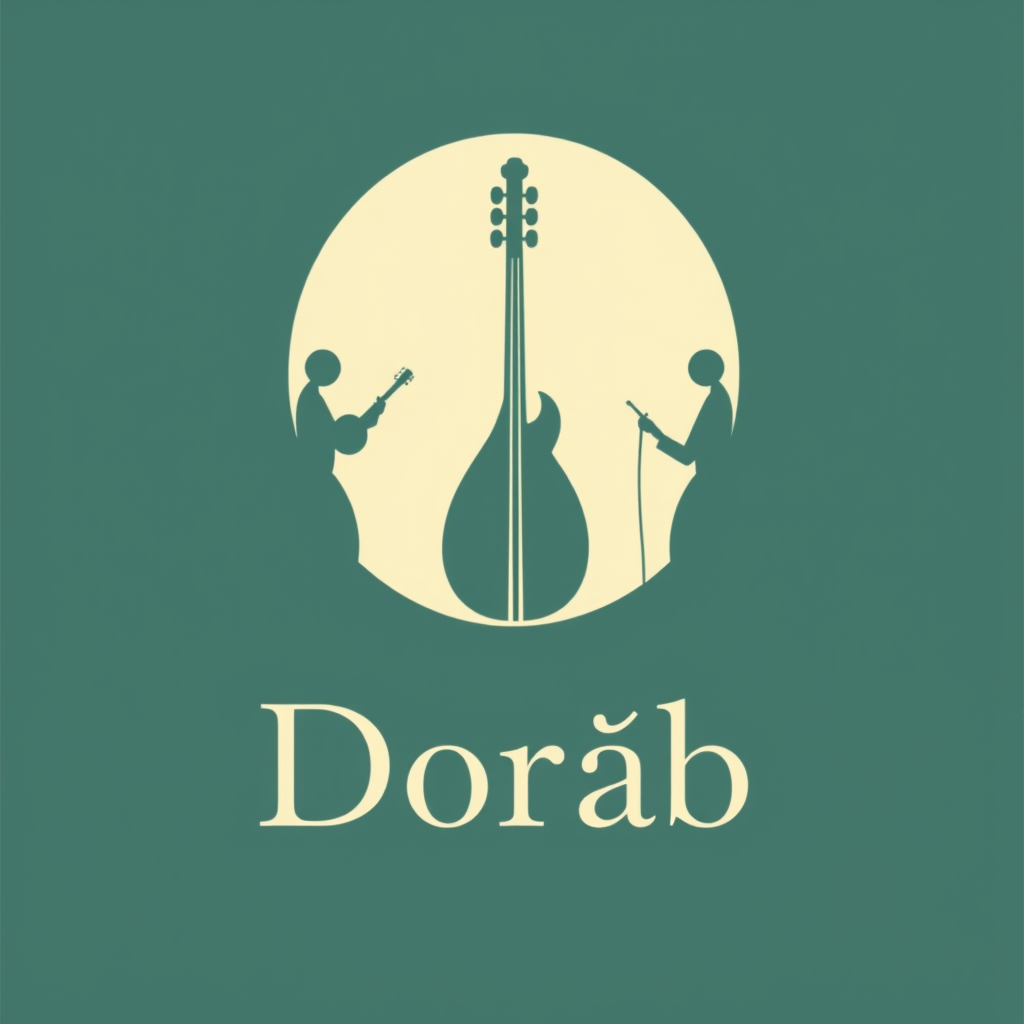 Main logo studio: Create a minimalist, sophisticated logo and Instagram emblem for the Persian music group “Dorâb”. The ensemble blends instrumental and vocal music, fe
