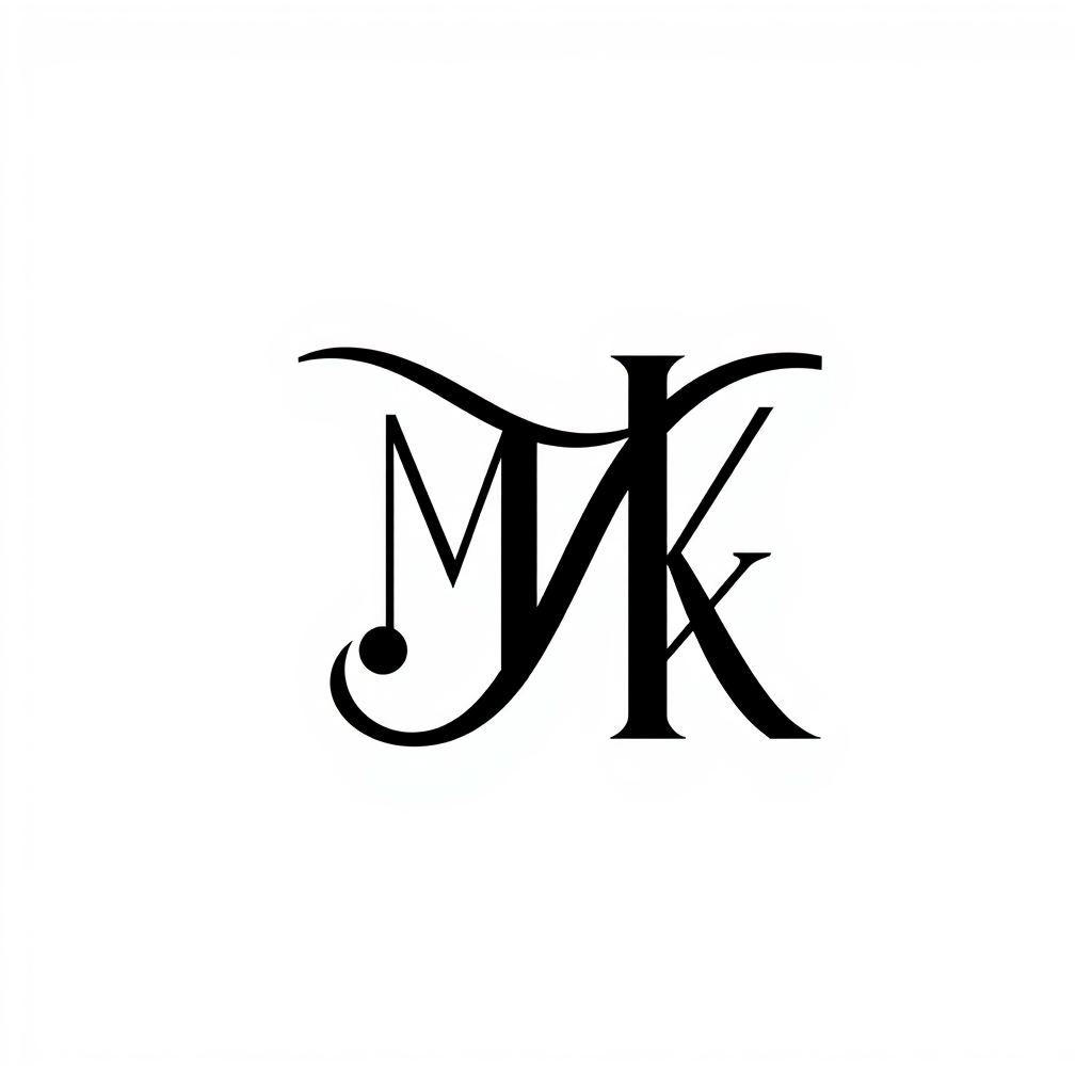 Monogram Logo idea: monogram logo combining the letters MKGK , elegant intertwined letterforms, flat vector logo, centered, solid white background, high contrast, luxury 