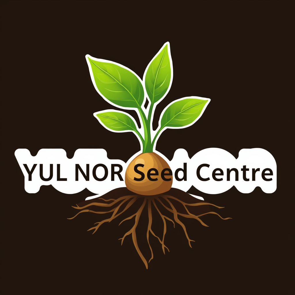 Main logo studio: realistic plant seed growing sapling and root from it, and the seed should be surround by the green like plant sapling colour, and the root colour sho