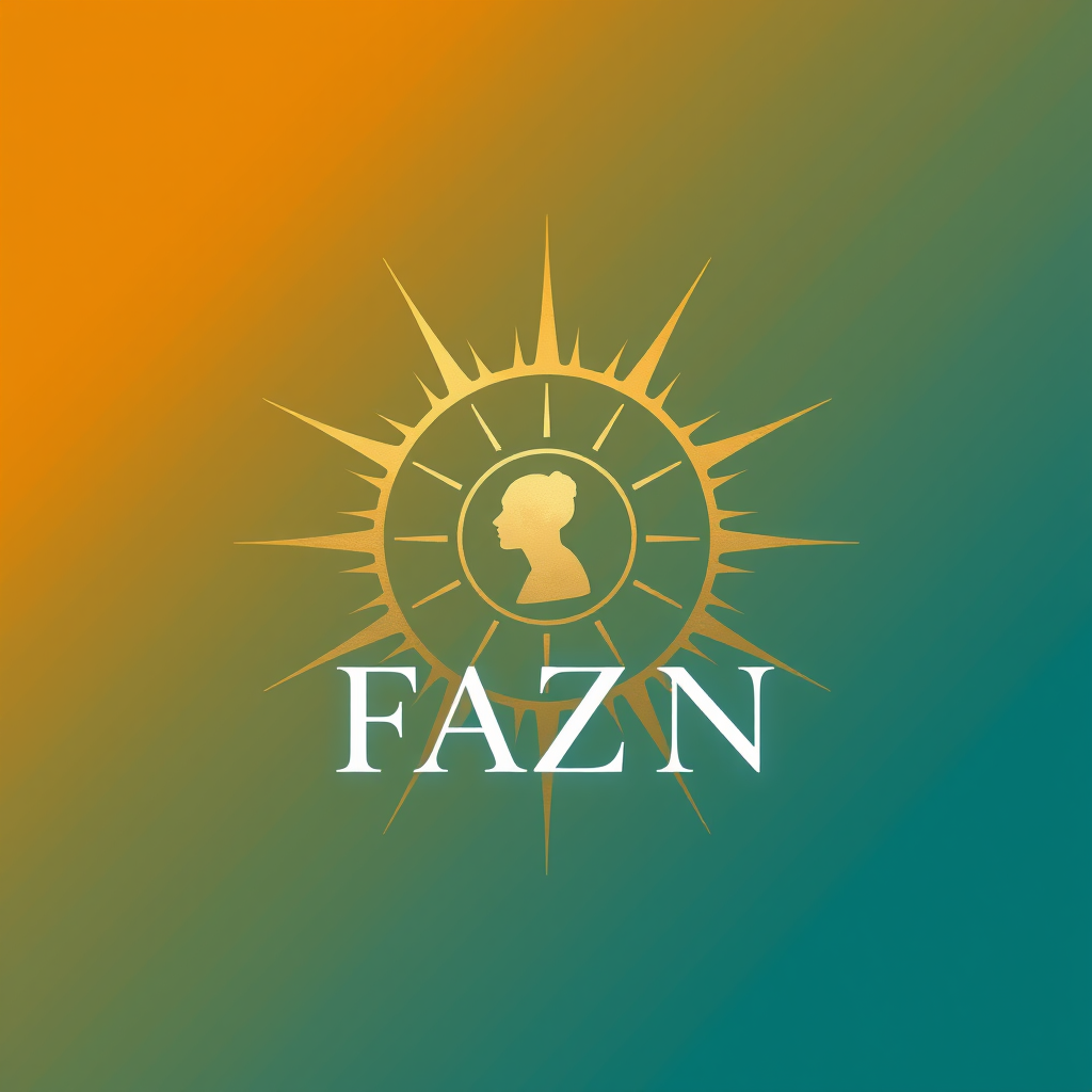Main logo studio: Design a premium luxury logo for “FAZN”. A minimalist sun with a subtle metallic shine, sky background, elegant typography, sophisticated and expensiv