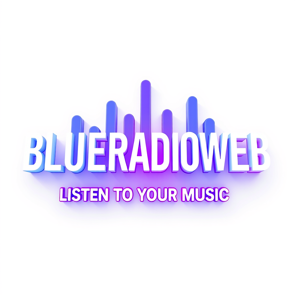 3D Logo idea: 3D logo for BLUERADIOWEB LISTEN TO YOUR MUSIC a music tech brand, 3D sound wave form, neon blue white purple , three-dimensional render, realistic dep