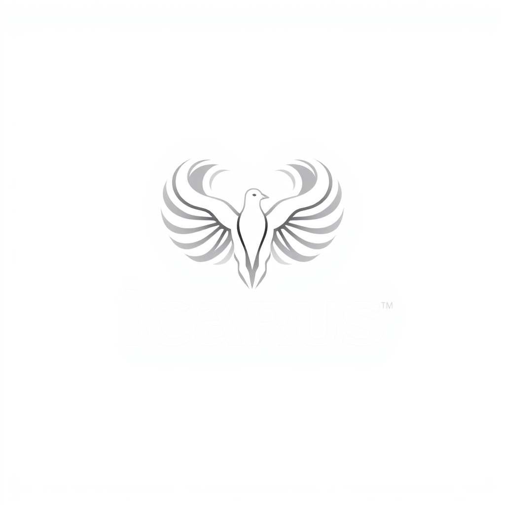 Wordmark Logo idea: wordmark logo of The name is Icarus. , bold clean typography, flat vector logo, centered, solid white background, high contrast, professional brand id