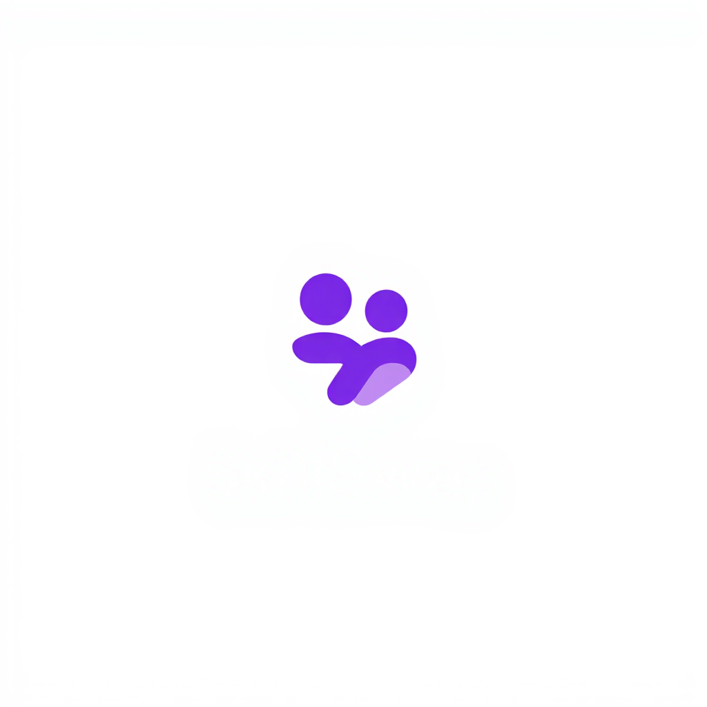 Main logo studio: Create a modern minimalist logo for "SkillSwap", a platform where people exchange skills and knowledge. Use two interconnected abstract shapes represe