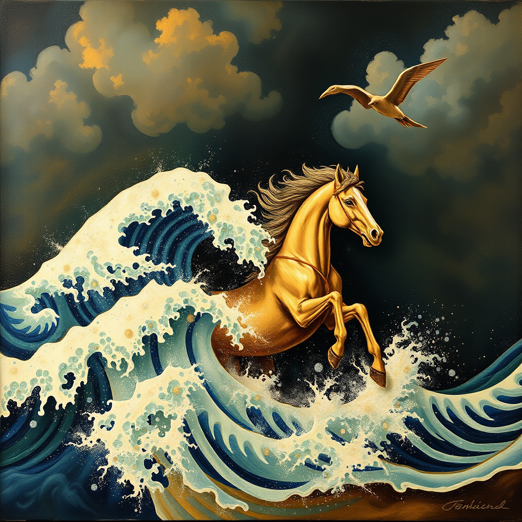 Main logo studio: carlos machado restrepo, waves, and flying horses add the name