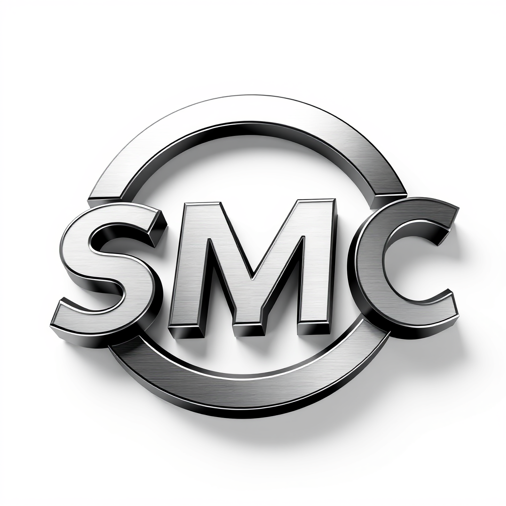 3D Logo idea: 3D logo for SMC graphic design , three-dimensional render, realistic depth and shadows, glossy or metallic surface, dramatic lighting, centered compos