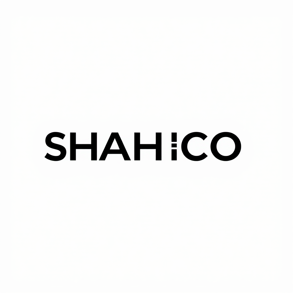 Main logo studio: Create a minimalist wordmark logo for "SHAHICO". Use clean modern typography and keep every letter clearly readable. Turn the letter "I" into a subtle