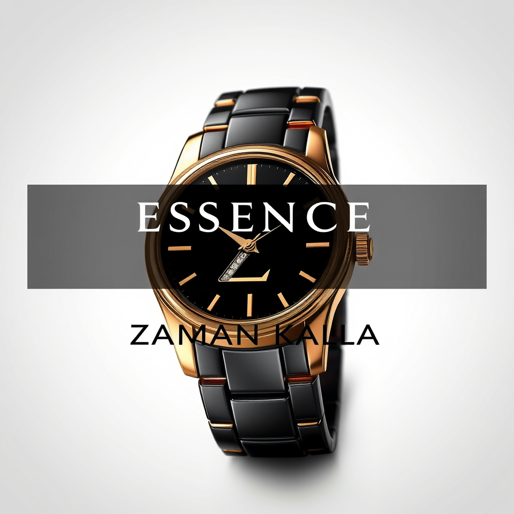 Main logo studio: Create an ultra-luxury ESSENCE × ZAMAN KALA logo. Integrate an elegant premium ESSENCE wristwatch silhouette into a sophisticated E/Z monogram, inspir