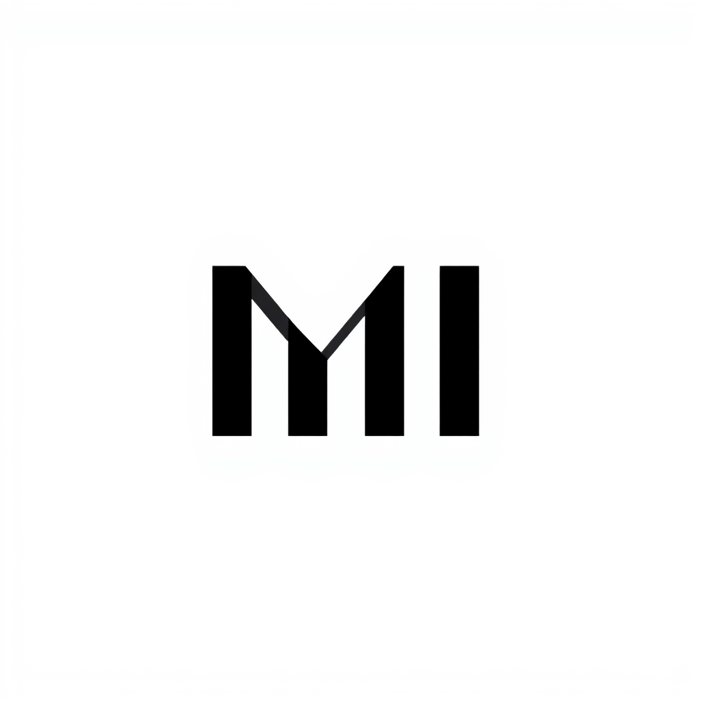 Main logo studio: Create an ultra-minimal logo using only the letters "MI". Reduce the M and I to the simplest possible geometric forms while maintaining strong recogni