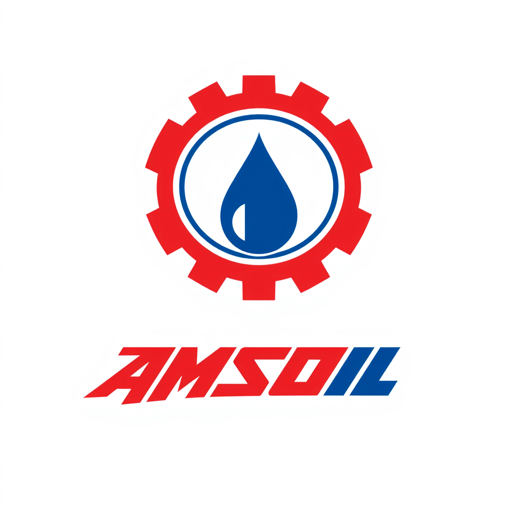 Minimalist Logo idea: minimalist logo, simple geometric mark for Synthetic Distribution LLC - AMSOIL, gear icon with oil drop, red and blue colors, bold professional automo