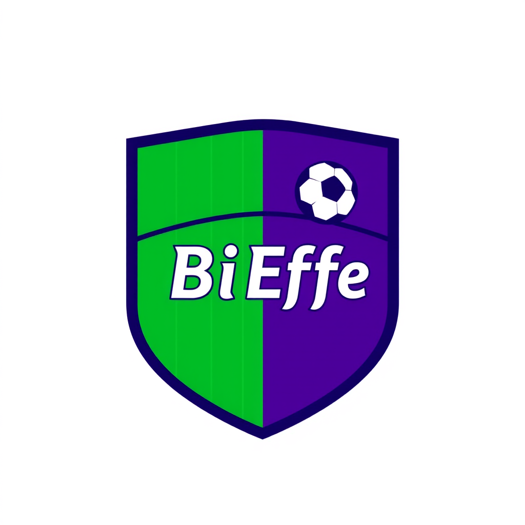 Main logo studio: Create a professional football club crest logo for a fantasy football team called "BiEffe". Main colors vertical stripes green and purple, modern socc