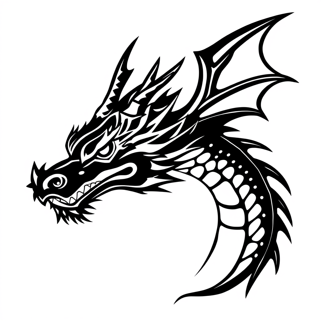 Main logo studio: dragon head one color black over white minimalist less detail