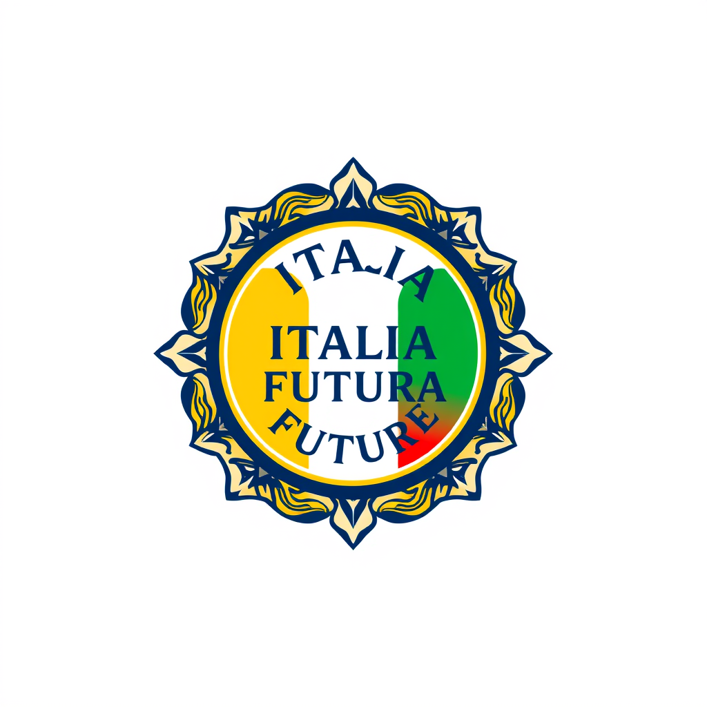 Emblem Logo idea: emblem logo of Genera un logo di un partito politico, con colori navy, oro e verde, in cui ci sia in risalto anche il tricolore italiano e una scritta