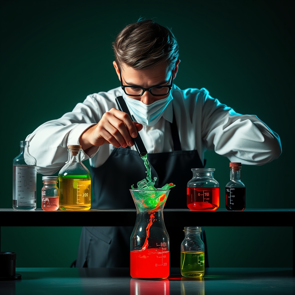 Main logo studio: mix it up mixing up chemicals and stuff scieny chemicals good but no human