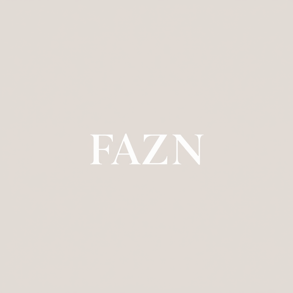 Main logo studio: FAZN brand unique, neutral colors, minimalist, clean, simple, just the logo, sharp, bold, professional, white, Pinterest like, cute , attention grabbi