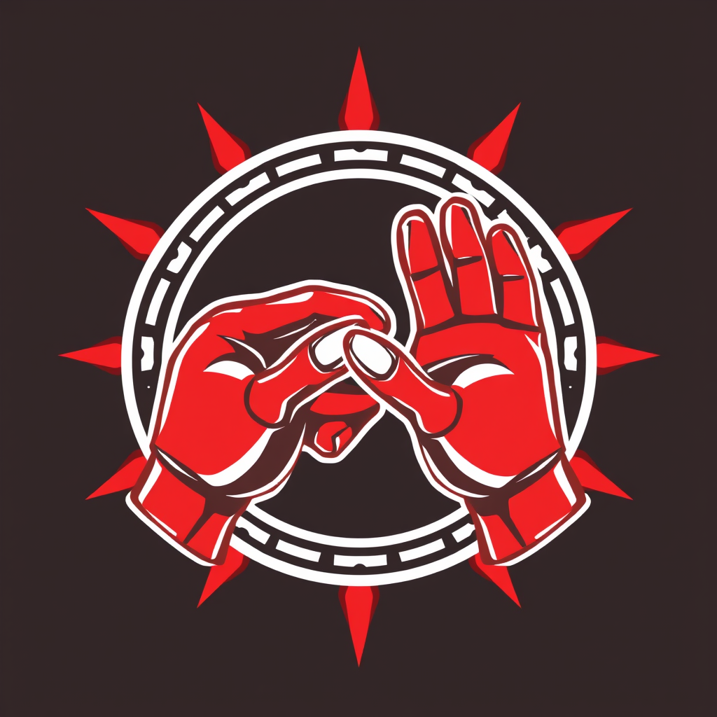 Main logo studio: PUEDES HACEER UN LOGO PARA UN CONCURSO DE ROBOT QUE SEA DE COLOR ROJO Y BLANCO Y QUE DIGA Y QUE TENGA UN BLOQUE EN LAS MANOS UN CUADRADO EN LAS MANOSS