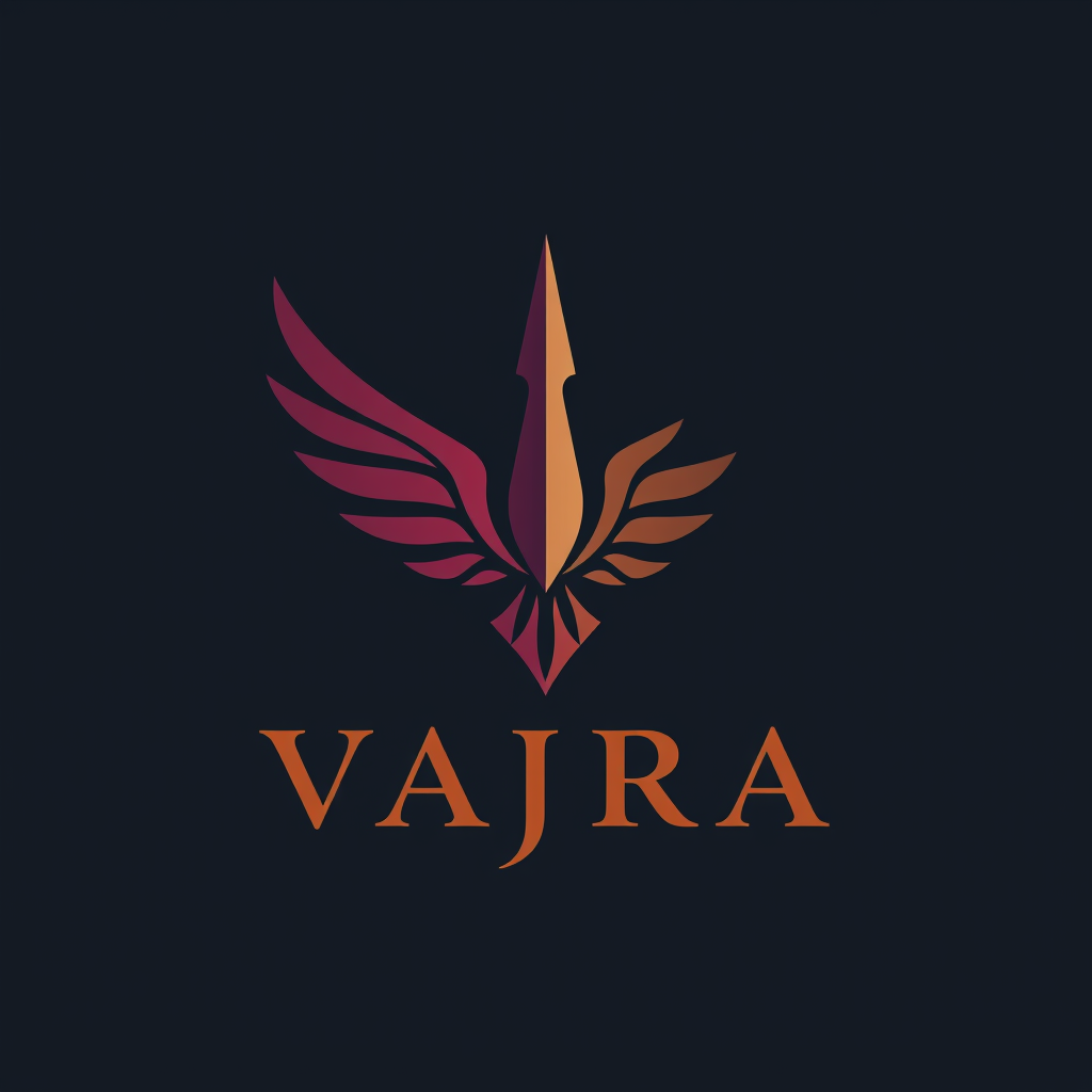 Main logo studio: Create a premium Indian streetwear logo for VAJRA. Use one single sharp abstract wing as the main symbol, subtly inspired by the power and precision o