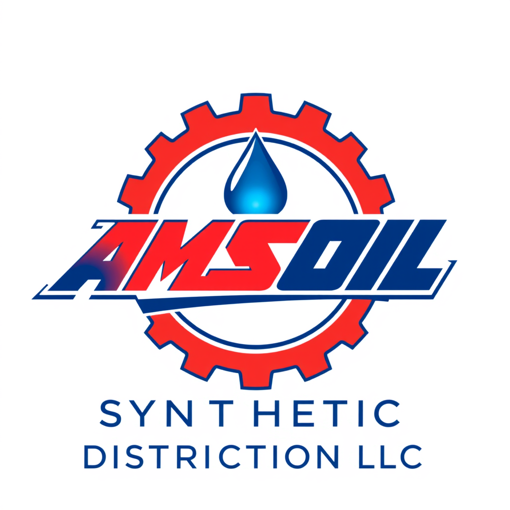 Monogram Logo idea: monogram logo combining the letters Synthetic Distribution LLC - AMSOIL, gear icon with oil drop, red and blue colors, bold professional automotive st