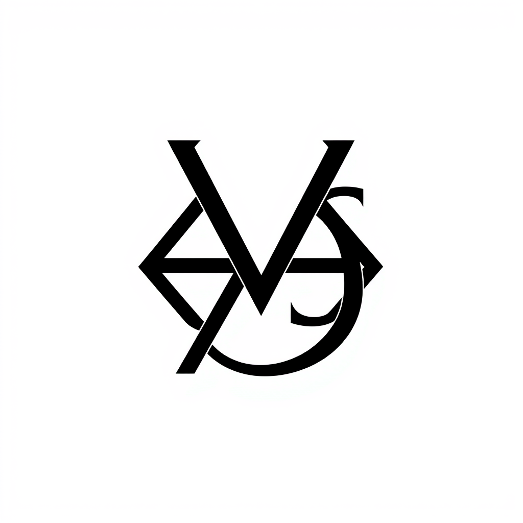 Minimalist Logo idea: minimalist logo, simple geometric mark for YSVS, four intertwined letters, luxury fashion monogram, elegant, symmetrical, black and white, minimal, si