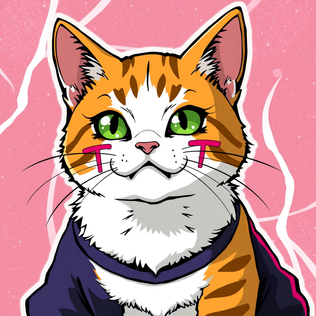 Main logo studio: shows “TGLT” on a cat in the style of the 90's dbz anime