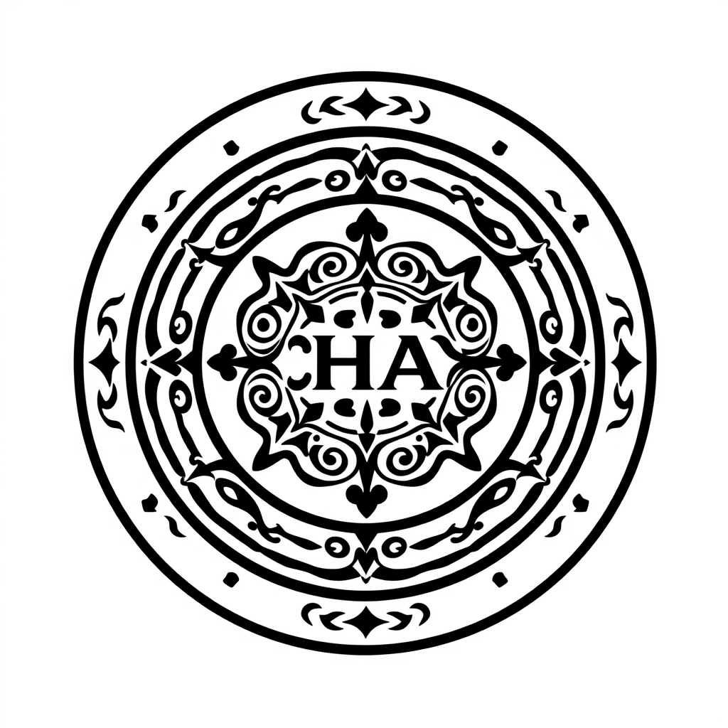 Emblem Logo idea: emblem logo of Chay , intricate crest seal badge design, symmetrical emblem, detailed border ornament, flat vector logo, centered composition, solid w
