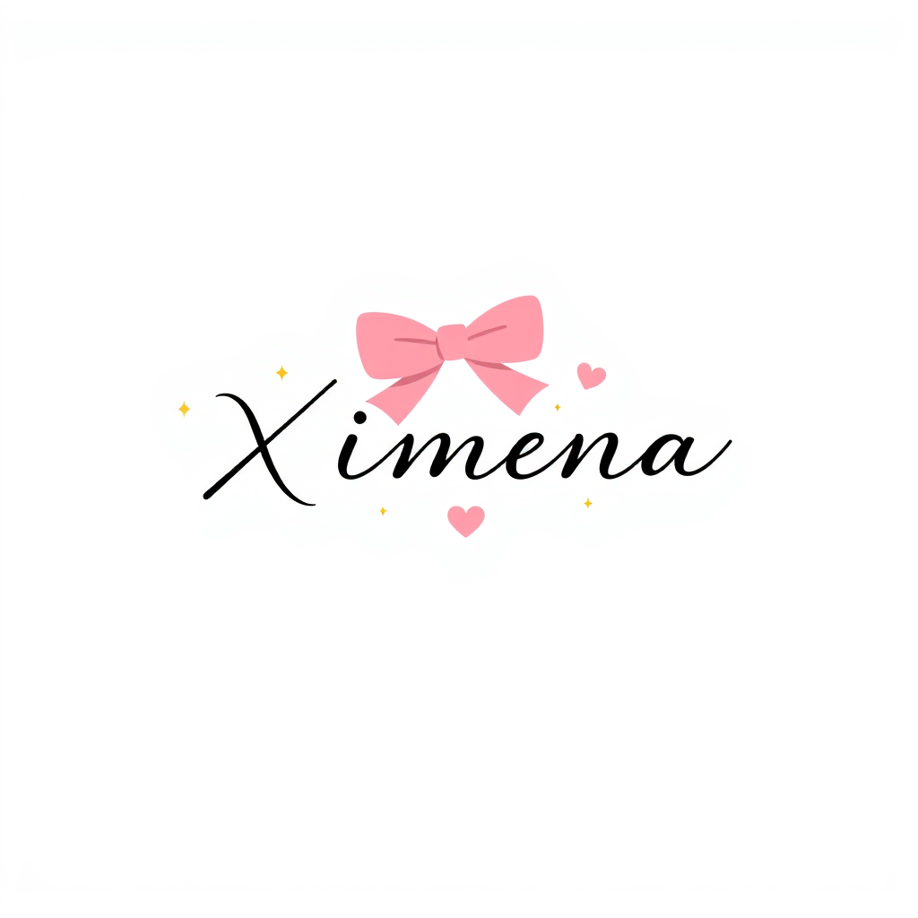 Signature Logo idea: signature logo of the name Create a cute, feminine, kawaii signature image for the name “Ximena.” Turn the capital X into a delicate pink ribbon bow w