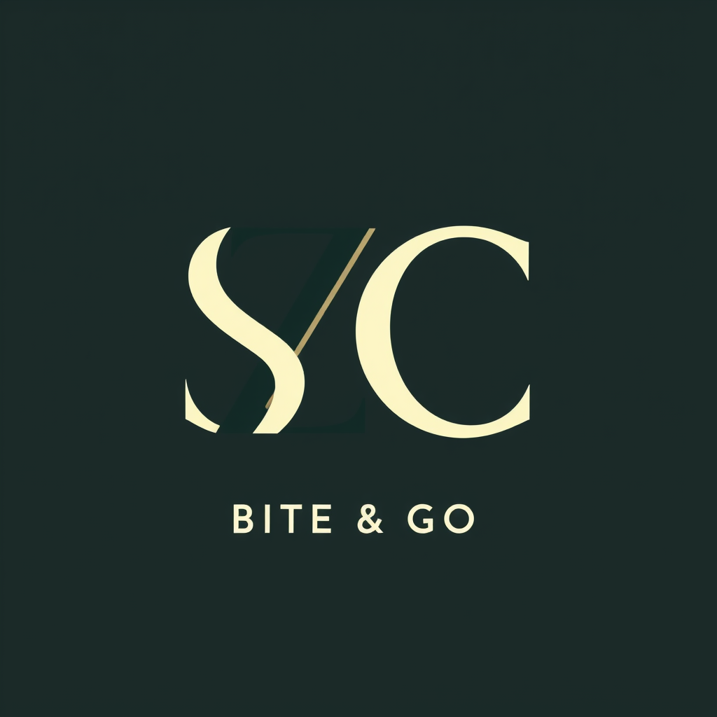 Main logo studio: Name: SZC BITE & GO Industry: Food & Beverage Style: Minimalist, modern, bold, elegant, premium, geometric Colors: Dark forest green, charcoal gray, b