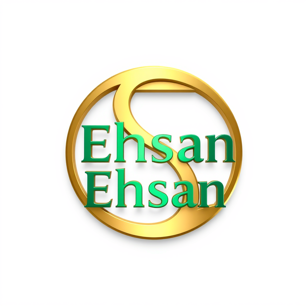 3D Logo idea: 3D logo for campany name is Ehsan Estate, a Property developer, create a logo color champagne gold combine with Ehsan Estate wording in emarald green,