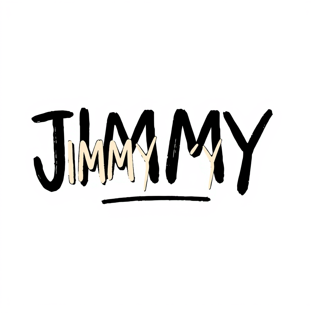 Wordmark Logo idea: wordmark logo of JIMMY KYLE”. Hand-drawn, raw and authentic, like distinctive thick marker or paint-pen lettering. Bold, slightly imperfect, masculine
