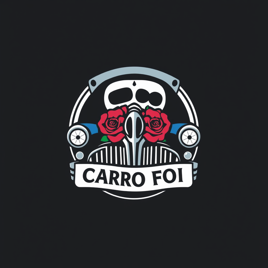 Main logo studio: O nome da marca chama se O Carro Foi, A Peça Ficou Quero um logotipo em tom de azuis e pretos Com uma caveira e rosas
