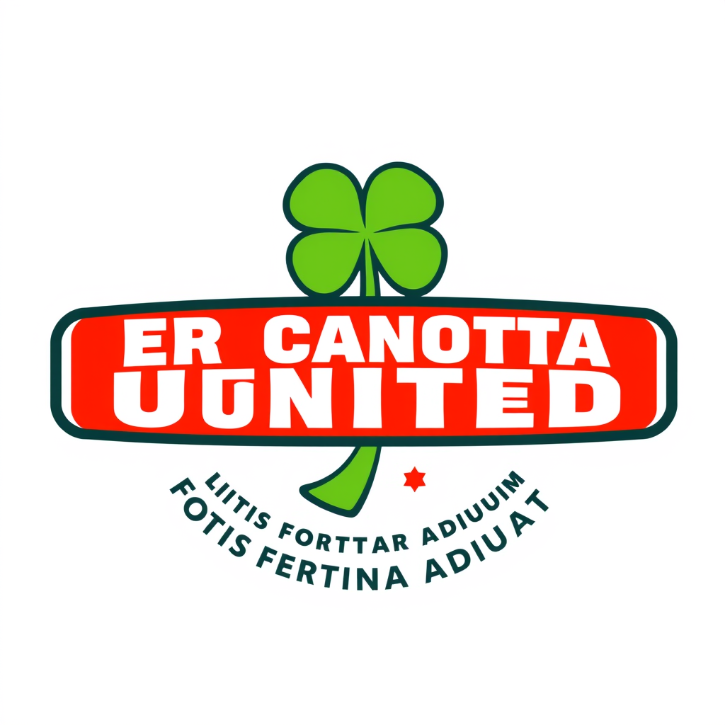 Badge Logo idea: badge logo for Create a logo of a fantasy football team. Insert the name of the team "ER CANOTTA UNITED" in the logo, and also the Latin motto "Fortis