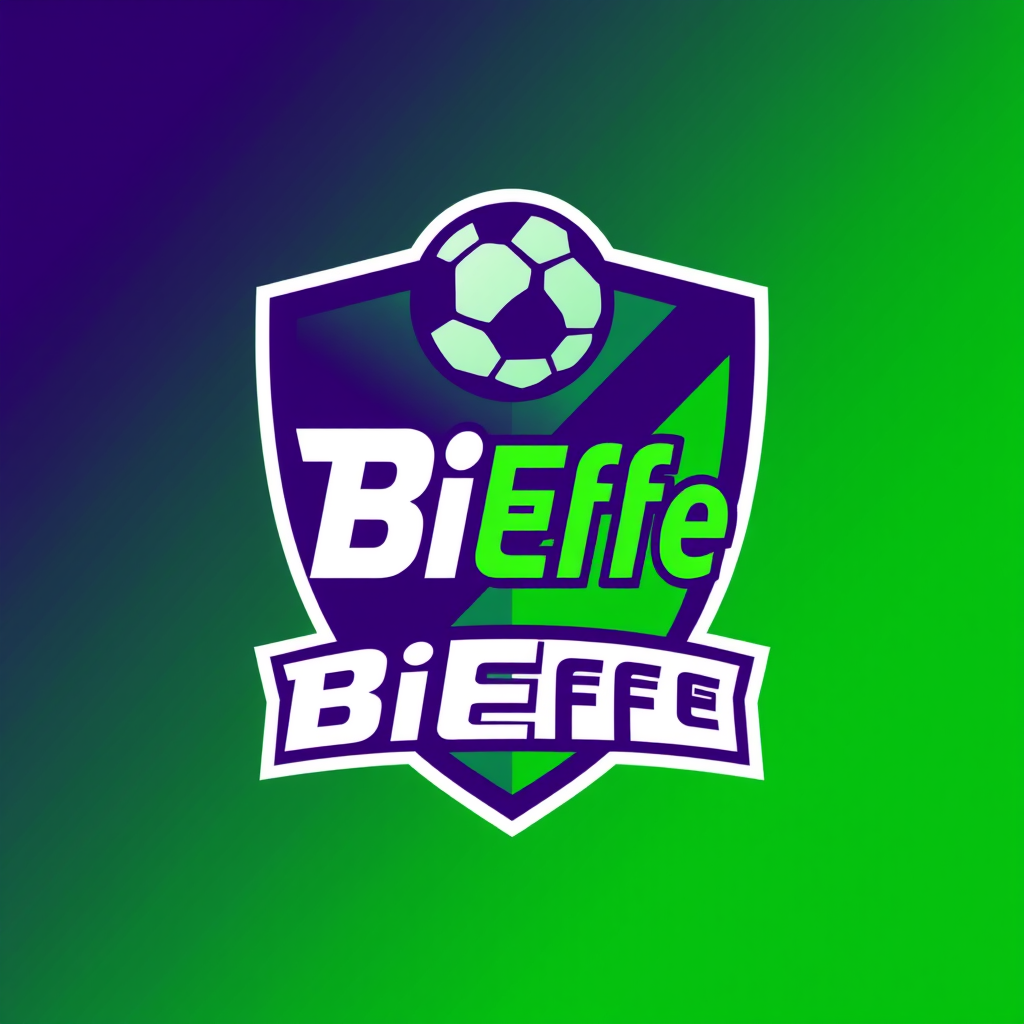 Main logo studio: Create a professional football club crest logo for a fantasy football team called "BiEffe" white. Main colors green and purple, modern soccer badge, e