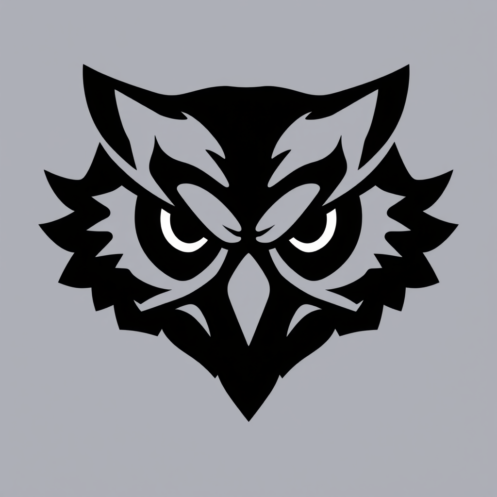 Main logo studio: Create a logo of an owl's head. The logo should have a resolution of 1024x1024 pixels. The owl's head should be facing directly forward and appear as 