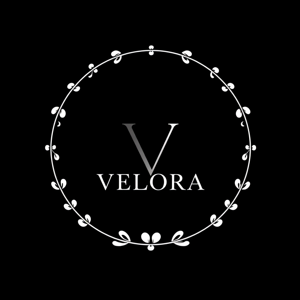 Main logo studio: un grand cercle fin ; un cercle intérieur plus délicat ; de petites fleurs très fines ET TRES STYLE entre les deux cercles, comme une couronne ; , ave