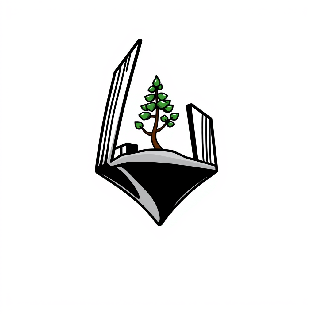 Cartoon Logo idea: cartoon style logo for 91”} A unique dreamy architecture logo: a small stylized pine tree growing from a floating geometric architectural space, creat