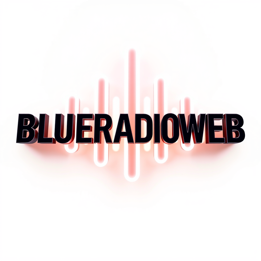 3D Logo idea: 3D logo for BLUERADIOWEB LISTEN TO YOUR MUSIC a music tech brand, 3D sound wave form, neon white glow , three-dimensional render, realistic depth and 