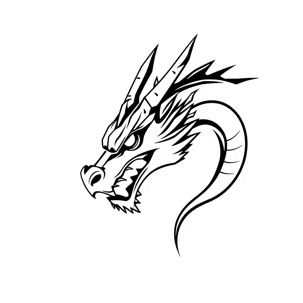 Main logo studio: dragon head one color black over white minimalist low detail