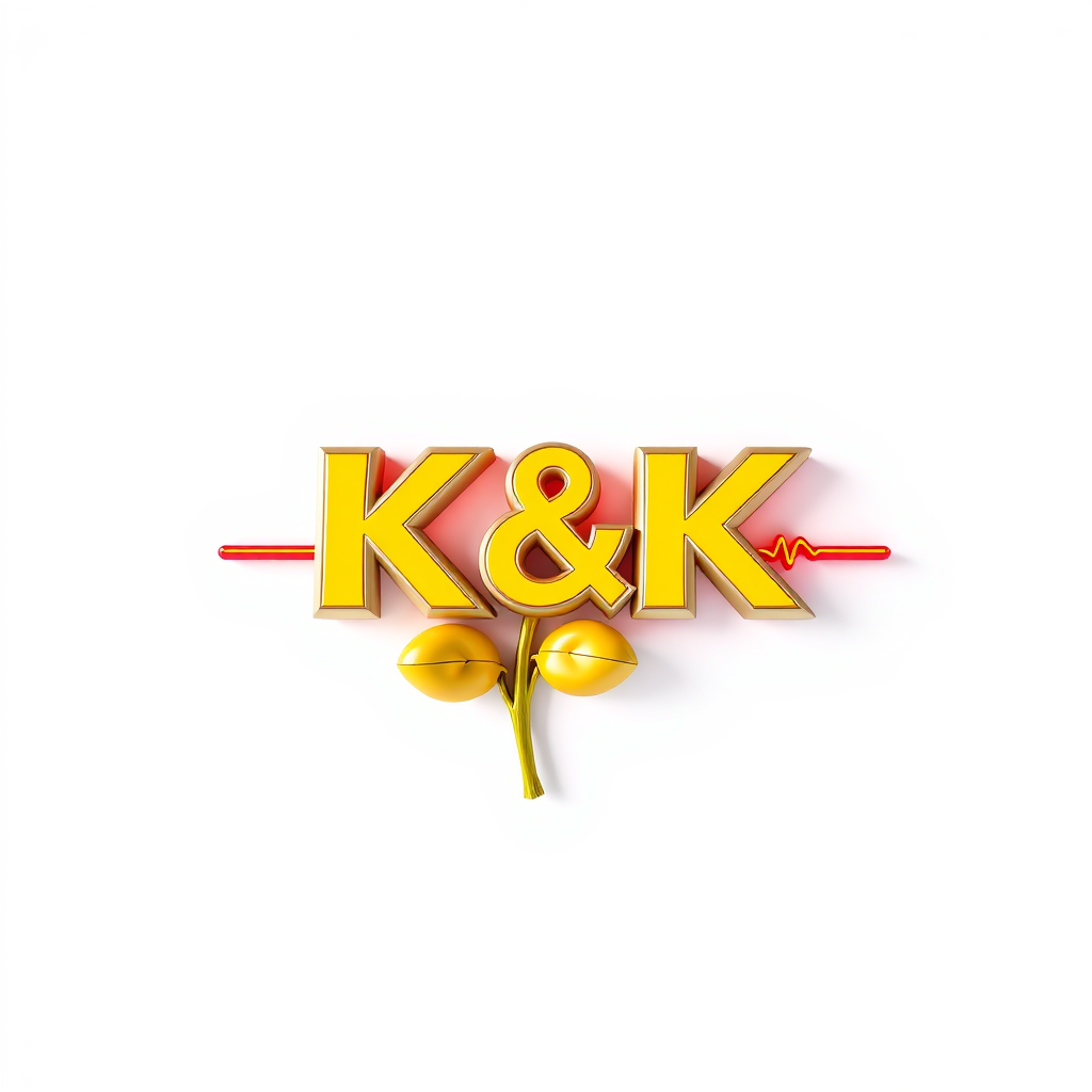 3D Logo idea: 3D logo for K&K Live in the moment logo With a yellow rose, a heart beat line , three-dimensional render, realistic depth and shadows, glossy or metal